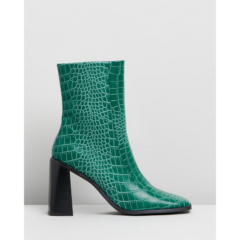 Hallie Ankle Boots Green Croc Smooth by Spurr