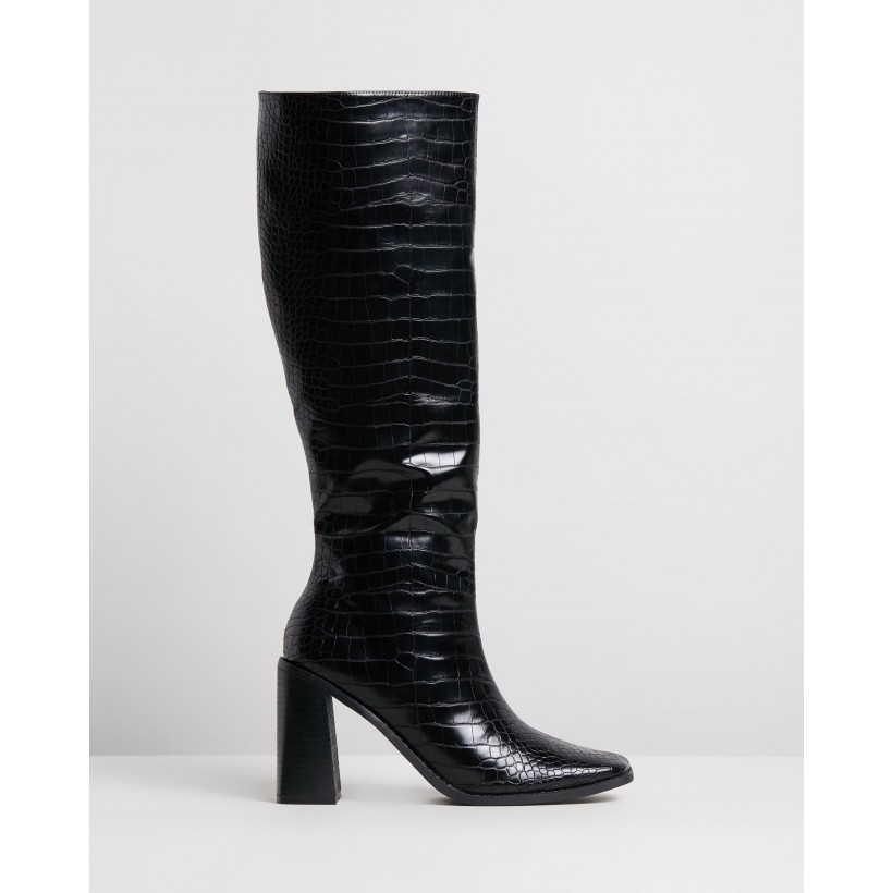 Halston Boots Black Croc Smooth by Spurr