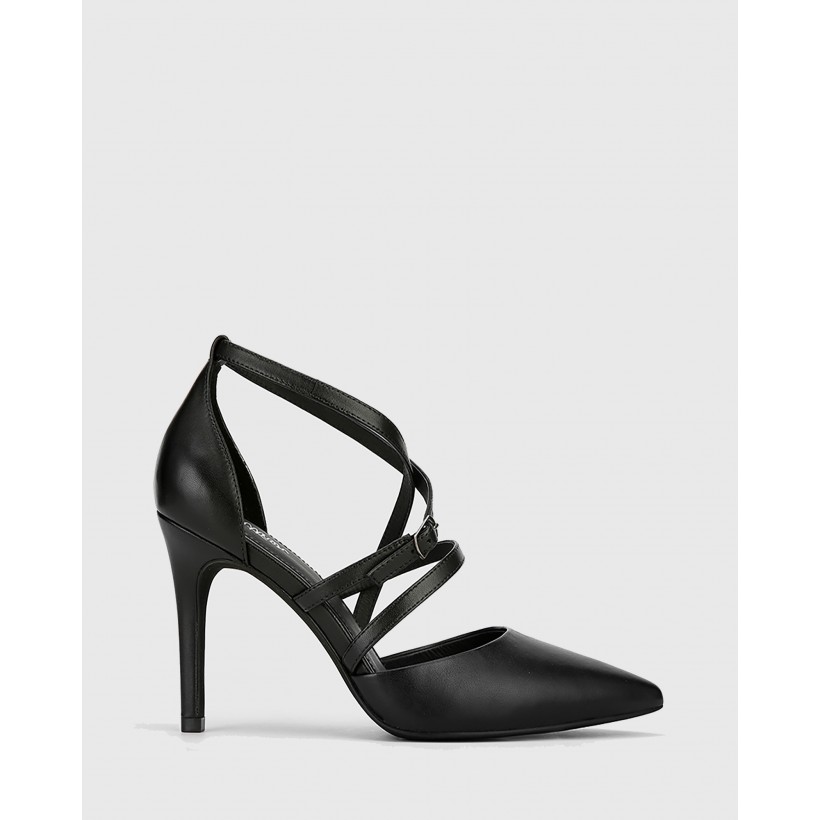 Hanisha Leather Pointed Toe Stiletto Heels Black by Wittner