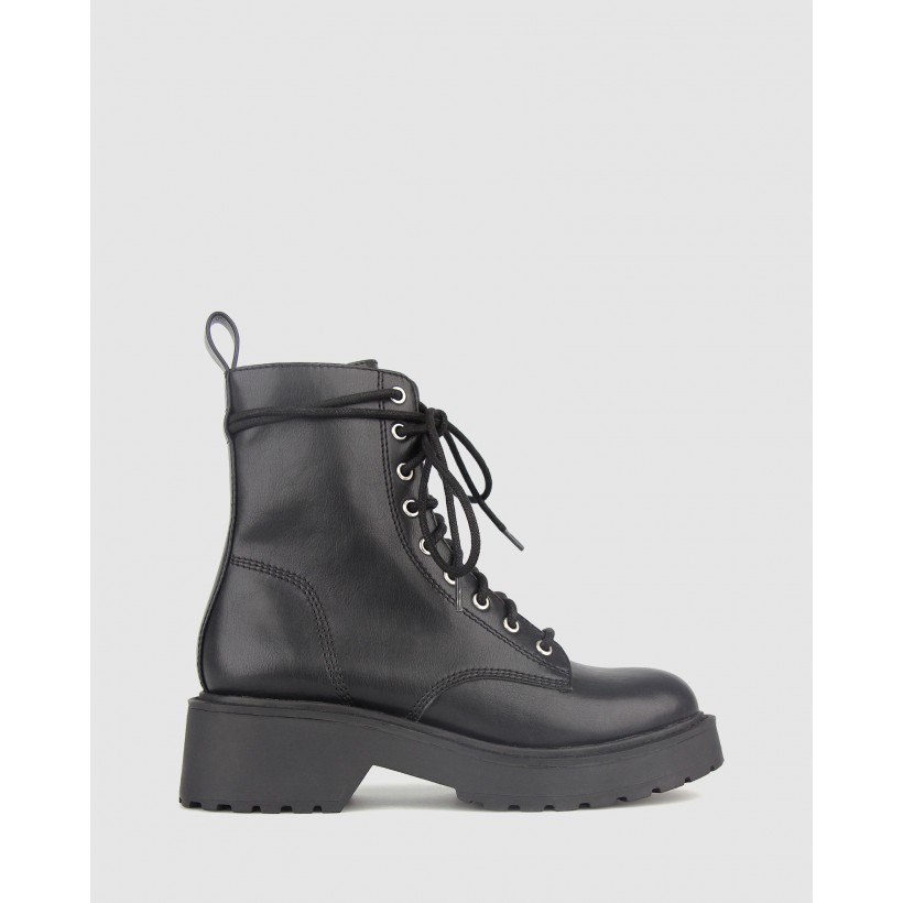 Hardcore Chunky Lace Up Boots Black by Betts