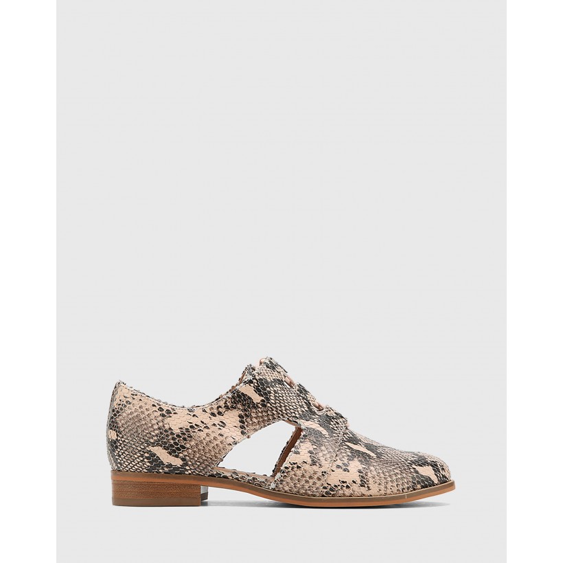 Harrie Snake Print Leather Cut Out Brogues Pink by Wittner
