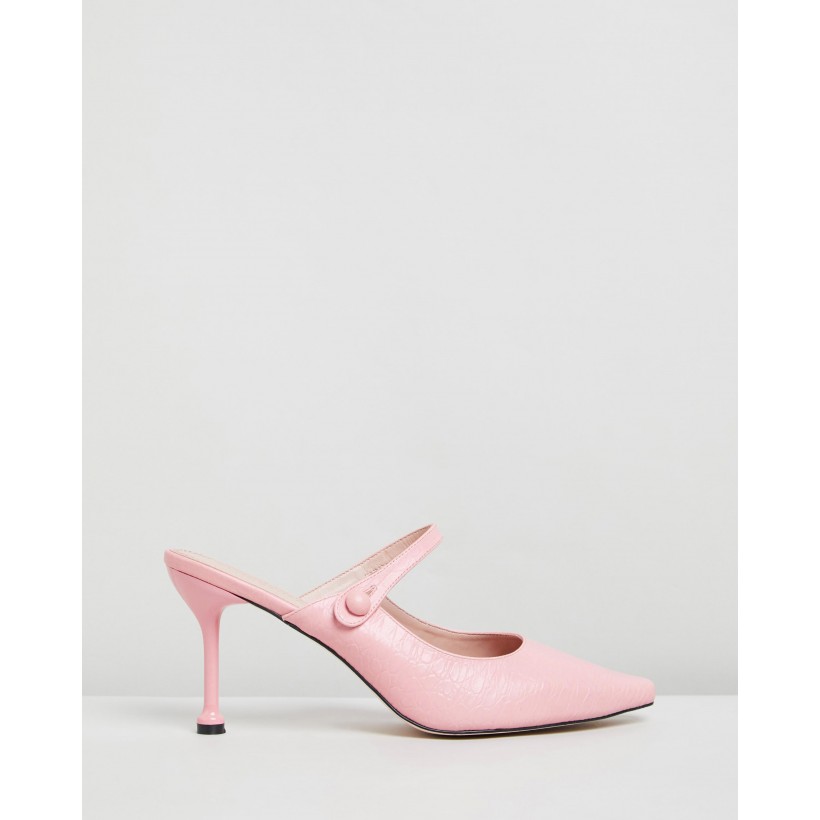 Hazel Leather Heels Pink Croc Leather by Atmos&Here
