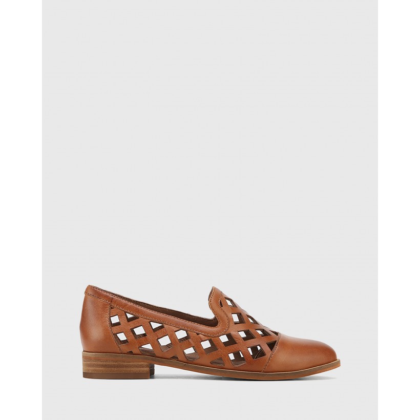 Heeva Nappa Leather Almond Toe Flats Tan by Wittner