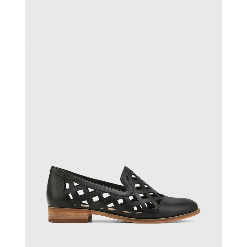Heeva Nappa Leather Almond Toe Flats Black by Wittner