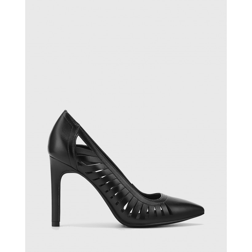 Heily Leather Pointed Toe Stiletto Heels Black by Wittner