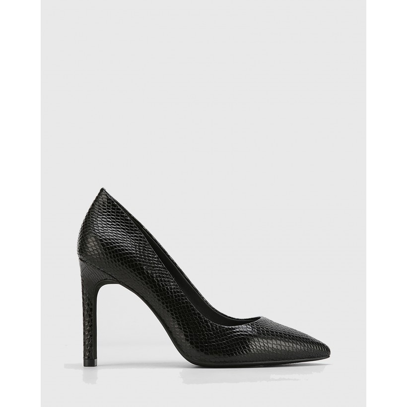 Hermina Leather Pointed Toe Stilettos Black by Wittner