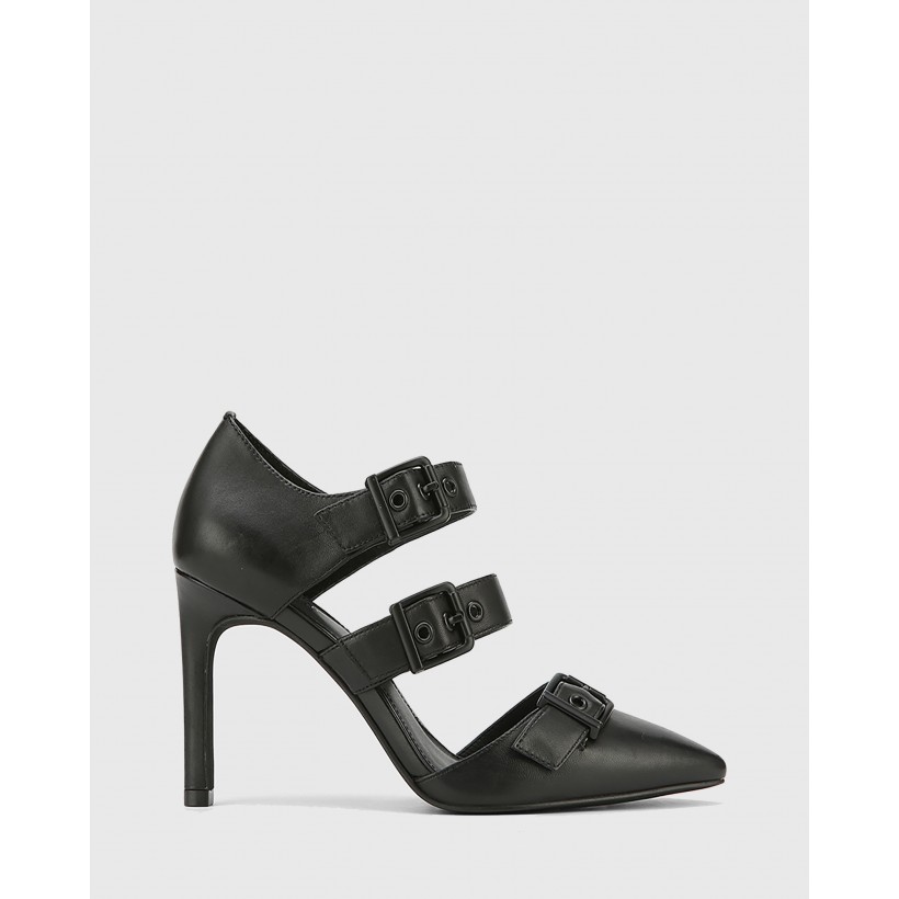 Hetika Leather Pointed Toe Stiletto Heels Black by Wittner