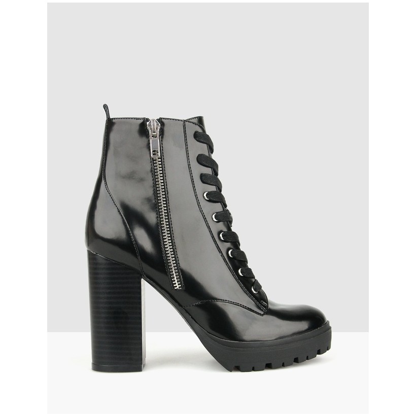 Hike Heeled Military Boots Black by Betts