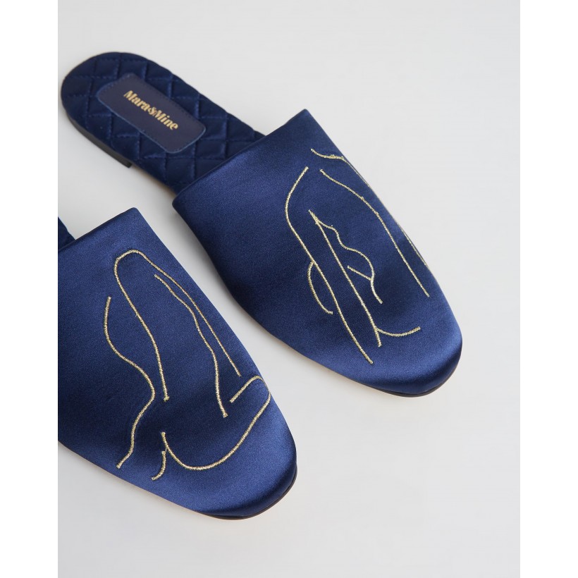 ICONIC EXCLUSIVE - The Line Slippers Navy & Gold by Mara & Mine