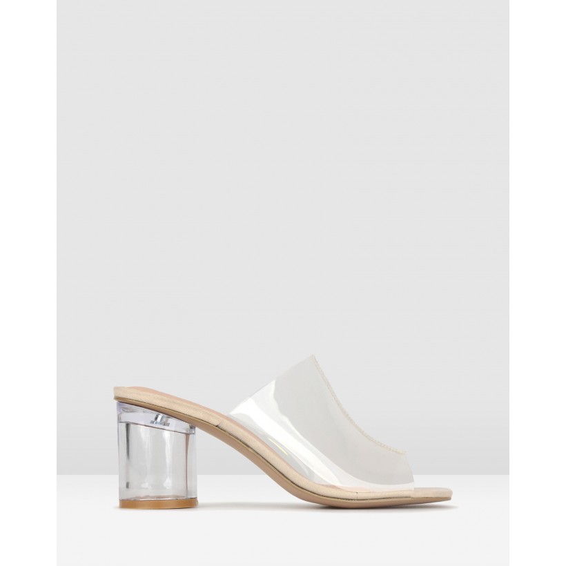 Icy Cylinder Heel Mules Nude Clear by Zu