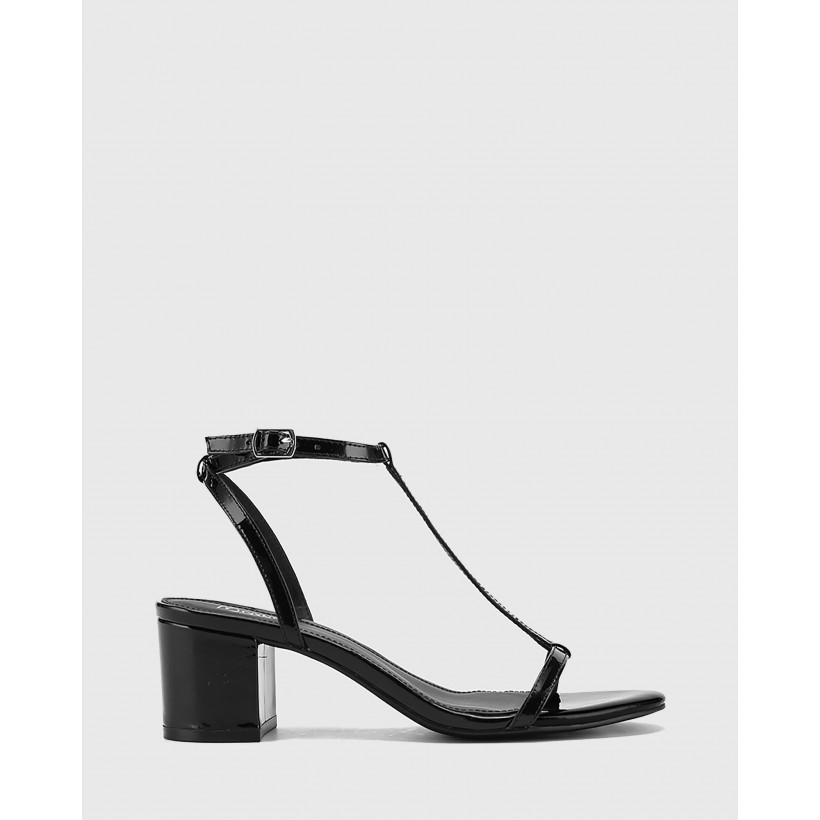 Inara Leather Open Toe Block Heel Sandals Black by Wittner