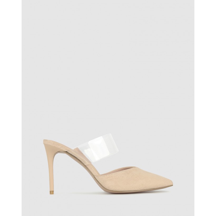 Isobel Pointed Stiletto Mules Nude/Clear by Zu
