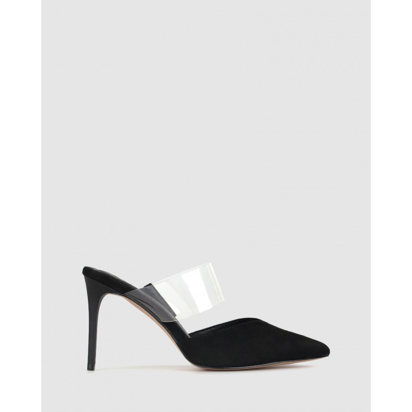 Isobel Pointed Stiletto Mules Black/Clear by Zu