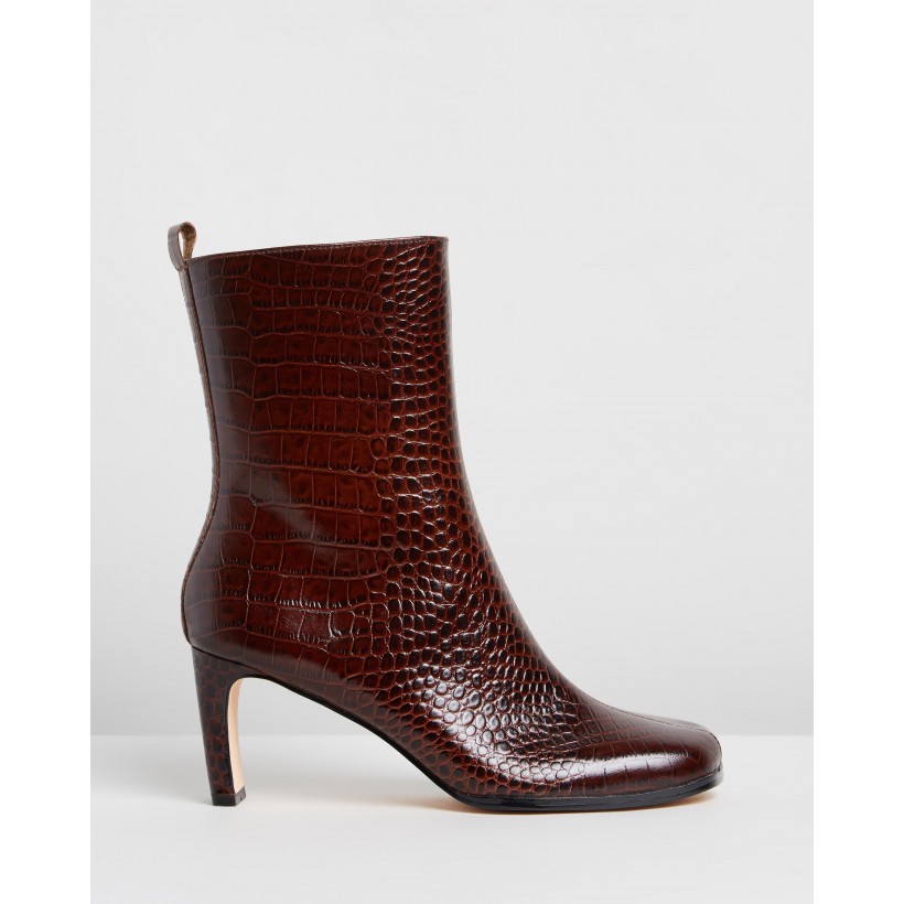 Jeanne Leather Ankle Boots Brown Croc by Atmos&Here