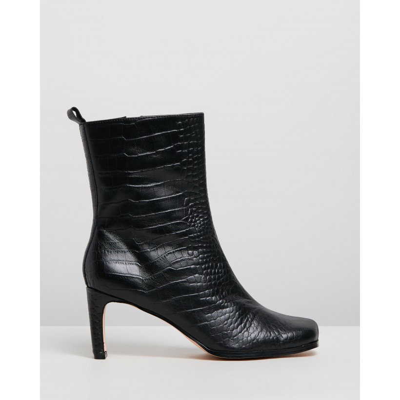 Jeanne Leather Ankle Boots Black Croc by Atmos&Here