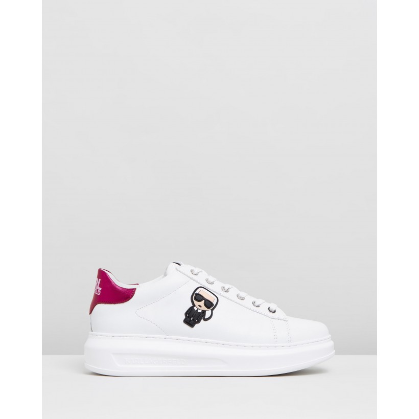 Kapri Karl Ikonic Lo Lace Sneakers White Leather With Pink by Karl Lagerfeld