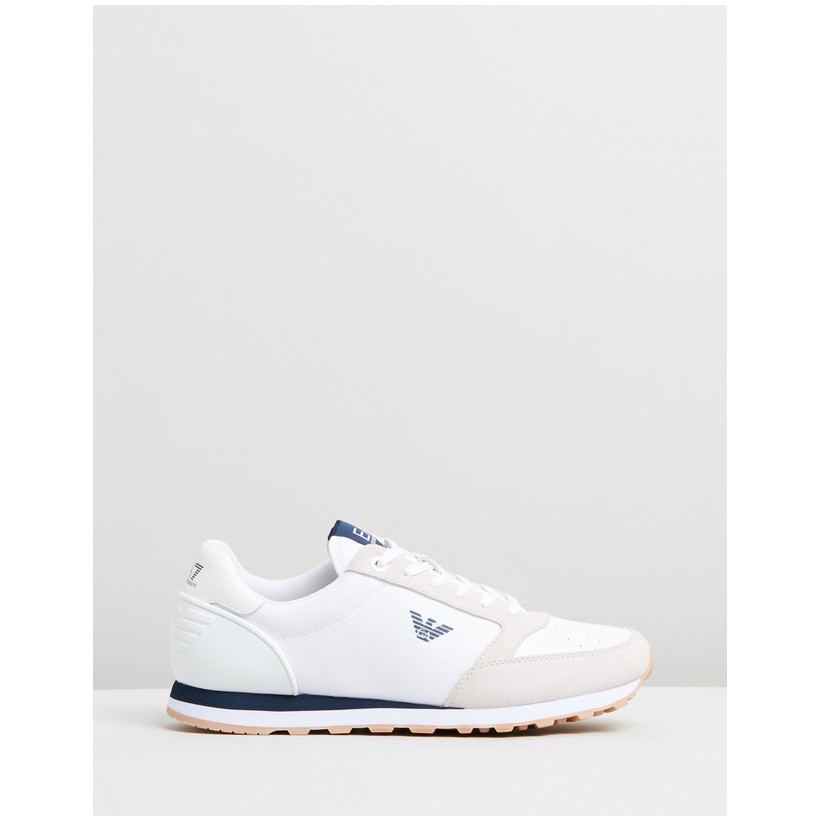 Lace-Up Sneakers White & Navy by Emporio Armani Ea7