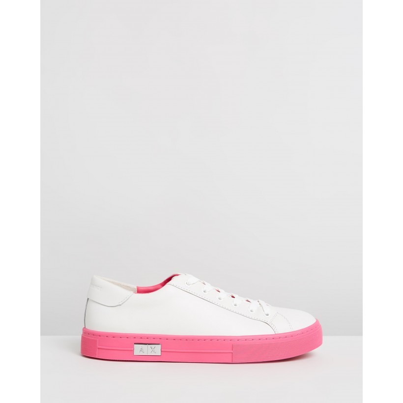 Lace-Up Sneakers White & Fuchsia by Armani Exchange