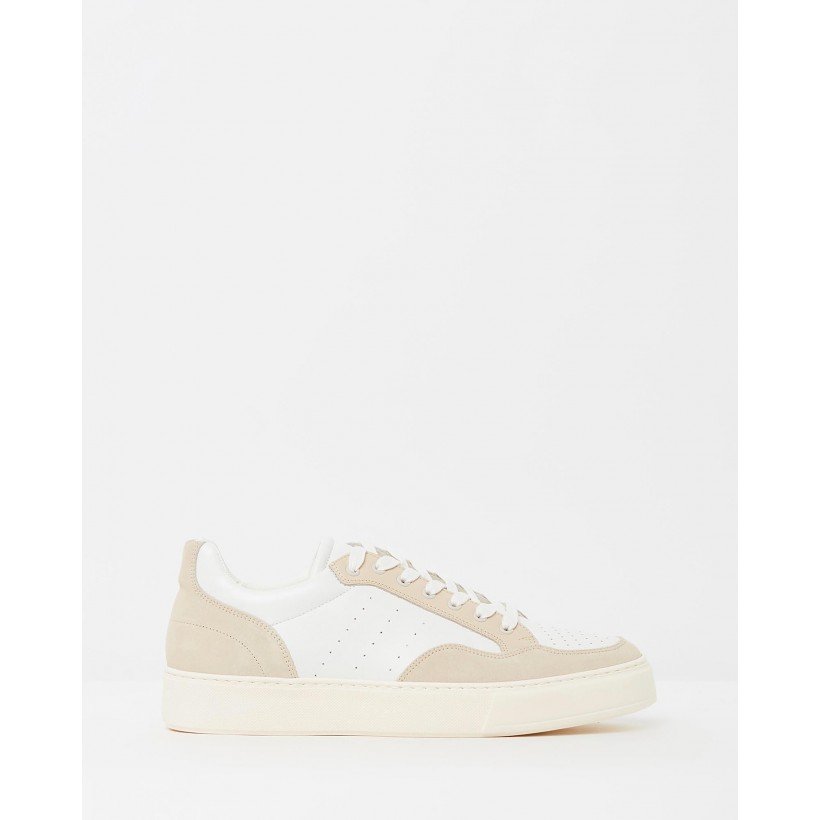 Leather-Suede Lowtop Sneakers Pearl White & Beige by Cerruti 1881