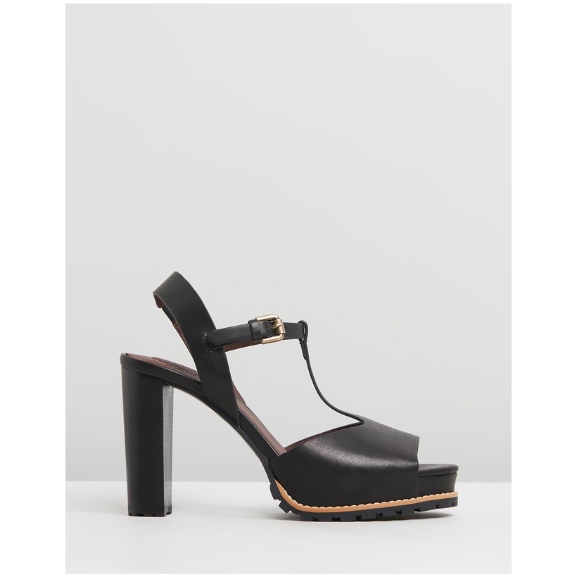 Leather T-Bar Platform Heels Black by See By Chlo??