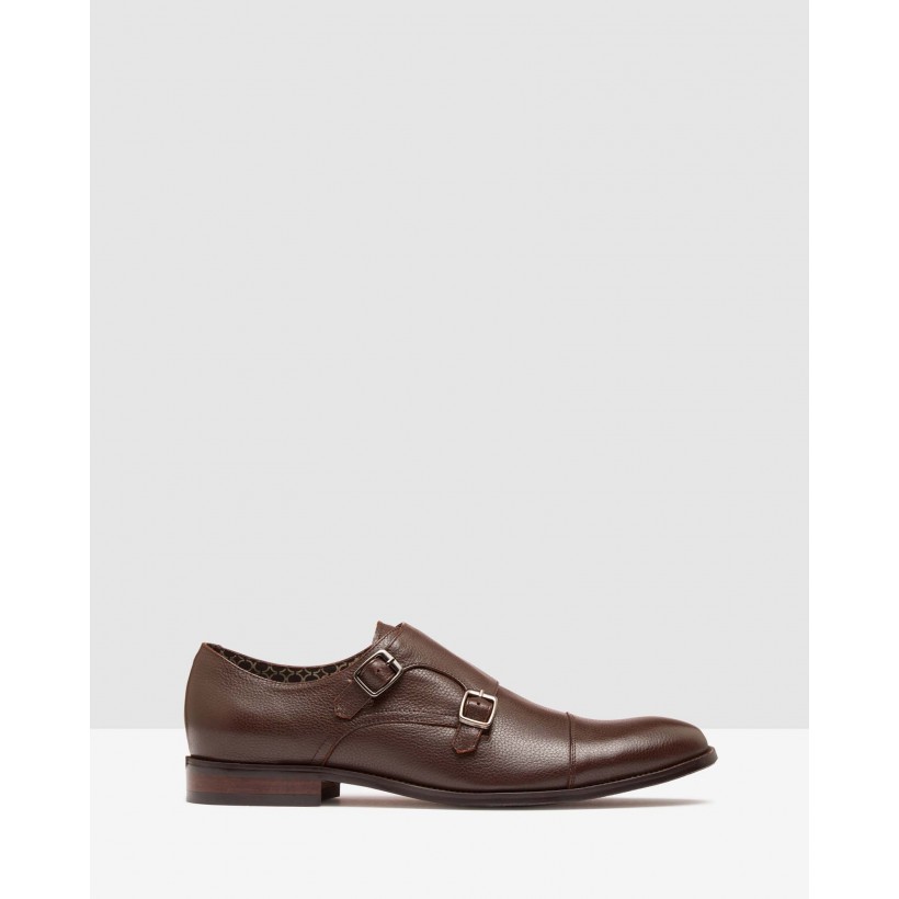 Leopold Leather Monk Shoes Mid Brown by Oxford