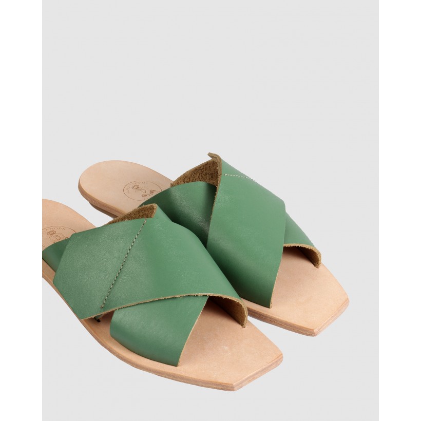 Lisette Flat Sandals Green by Beau Coops