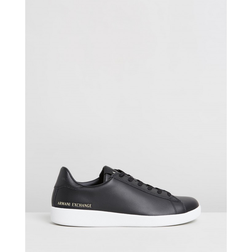 Low Leather Lace-Up Sneakers Black by Armani Exchange