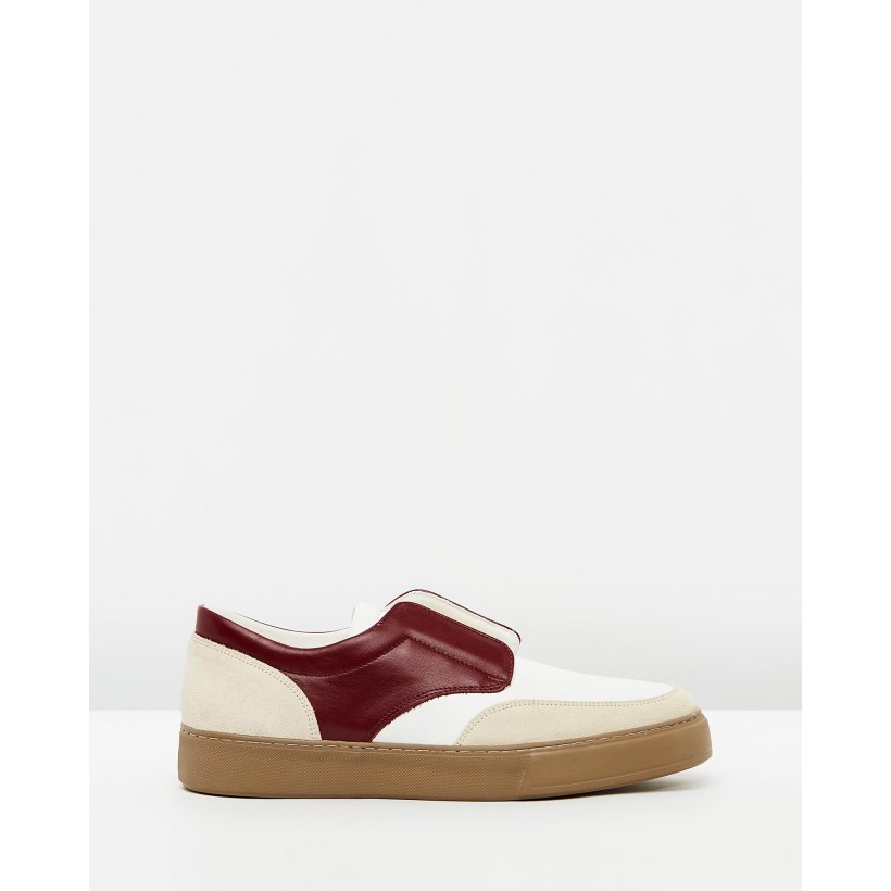 Luxe Leather Slip Ons Pearl White & Burgundy by Cerruti 1881