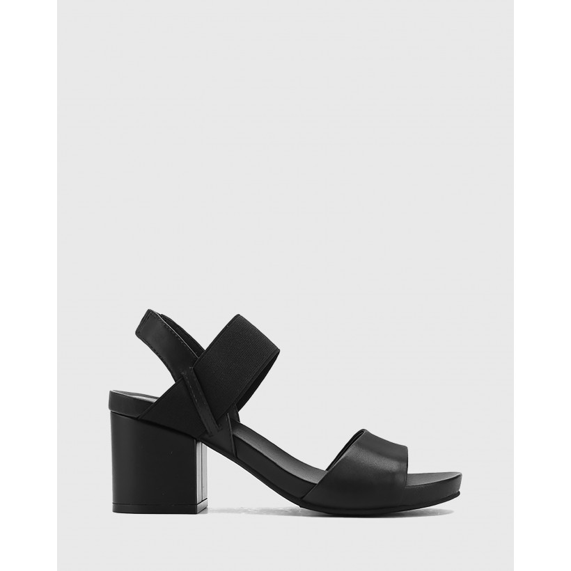 Maddox Leather Open Toe Block Heel Sandals Black by Wittner