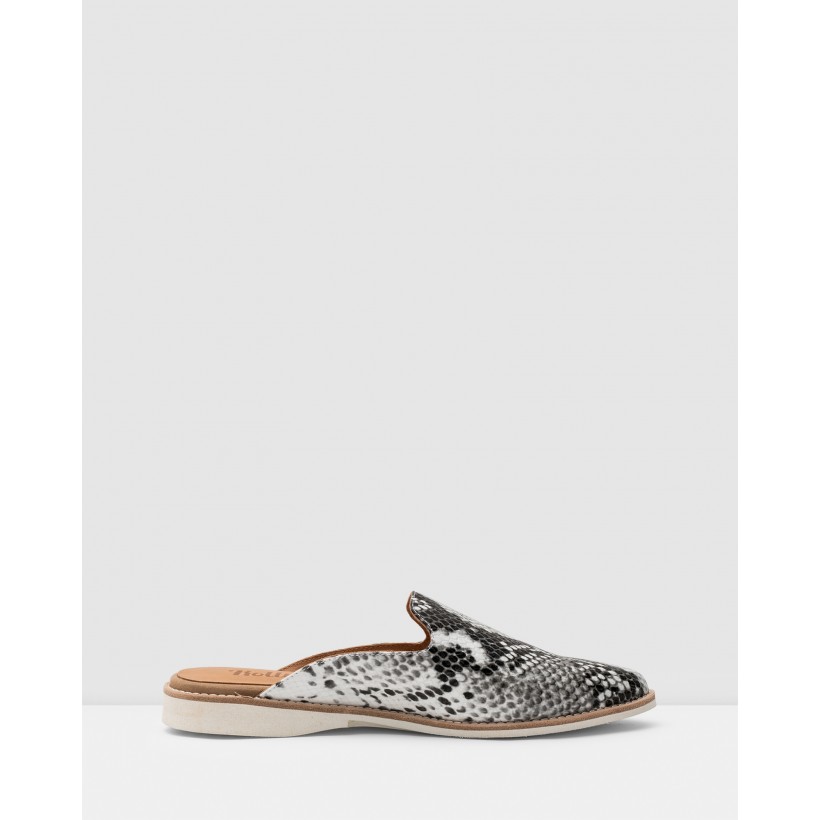 Madison Mule Flats Grey Snake by Rollie