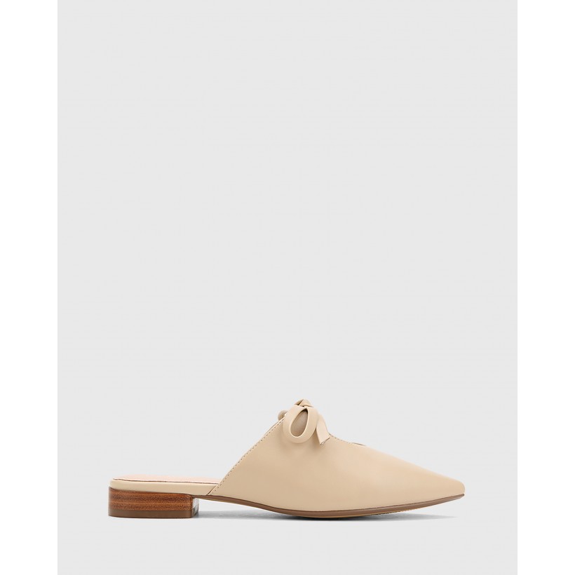 Magdalena Leather Pointed Toe Slip On Flats Beige by Wittner
