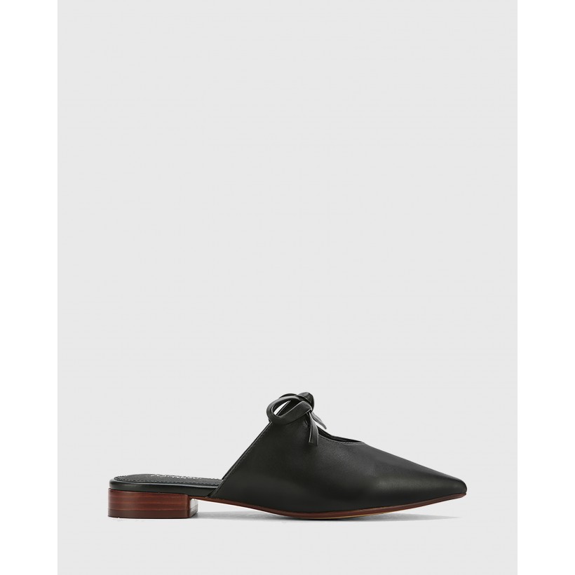 Magdalena Leather Pointed Toe Slip On Flats Black by Wittner