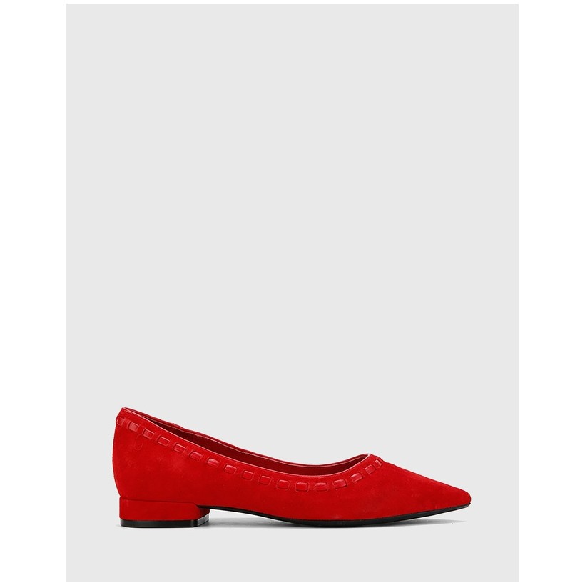 Mallory Suede Pointed Toe Ballet Flats Red by Wittner