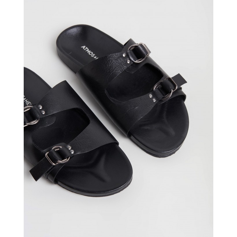 Mara Leather Slides Black Leather by Atmos&Here