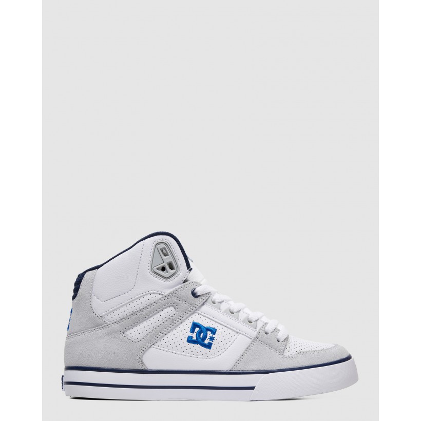 Mens Pure SE High Top Shoes White/Blue by Dc Shoes