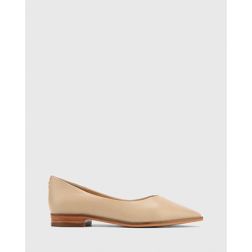 Miley Leather Pointed Toe Flats Beige by Wittner