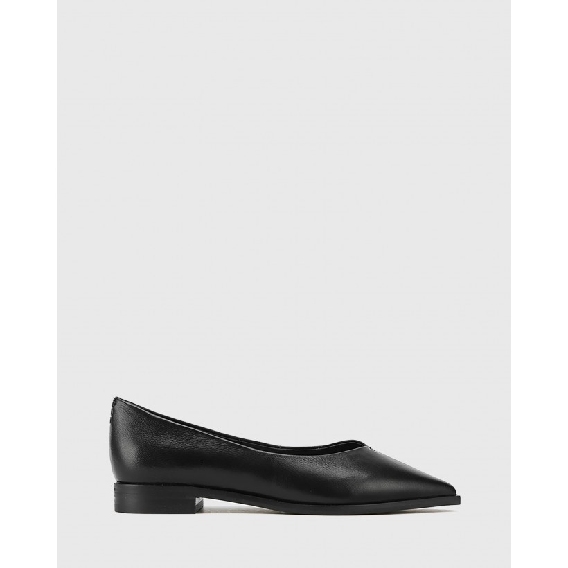 Miley Leather Pointed Toe Flats Black by Wittner