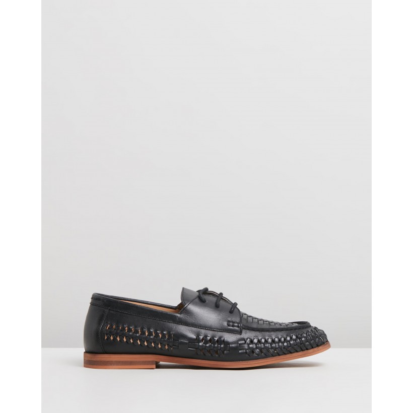Morata Woven Leather Lace-Up Moccasins Black by Staple Superior