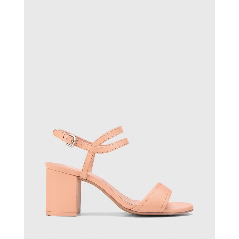 Neoma Leather Open Toe Block Heel Sandals Pink by Wittner