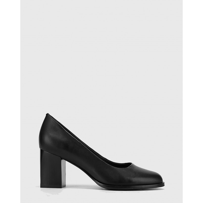Nonie Nappa Leather Round Toe Block Heels Black by Wittner