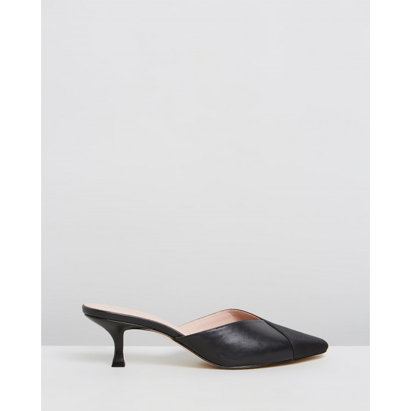 Olive Leather Kitten Heels Black Leather & Grosgrain by Atmos&Here