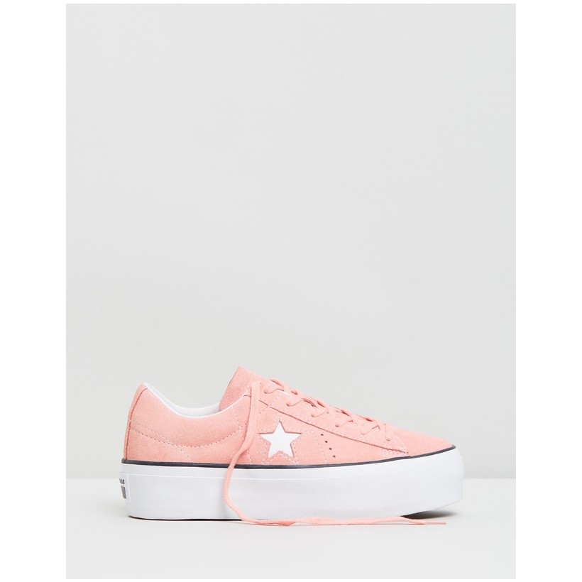 One Star Platform Sneakers - Women's Bleached Coral, Black & White by Converse