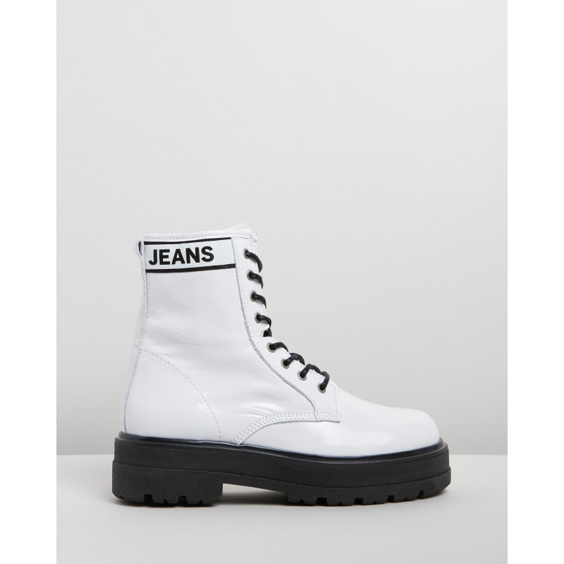 Patent Leather Flatform Boots White by Tommy Hilfiger
