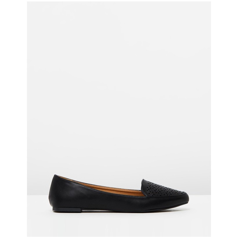 Peta Point Loafers Black Perforated PU by Rubi