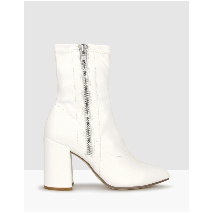 Playful Block Heel Boots White by Betts