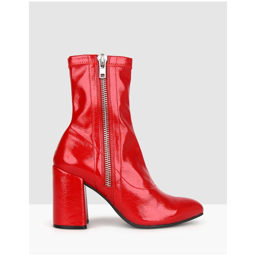 Playful Block Heel Boots Red Patent by Betts