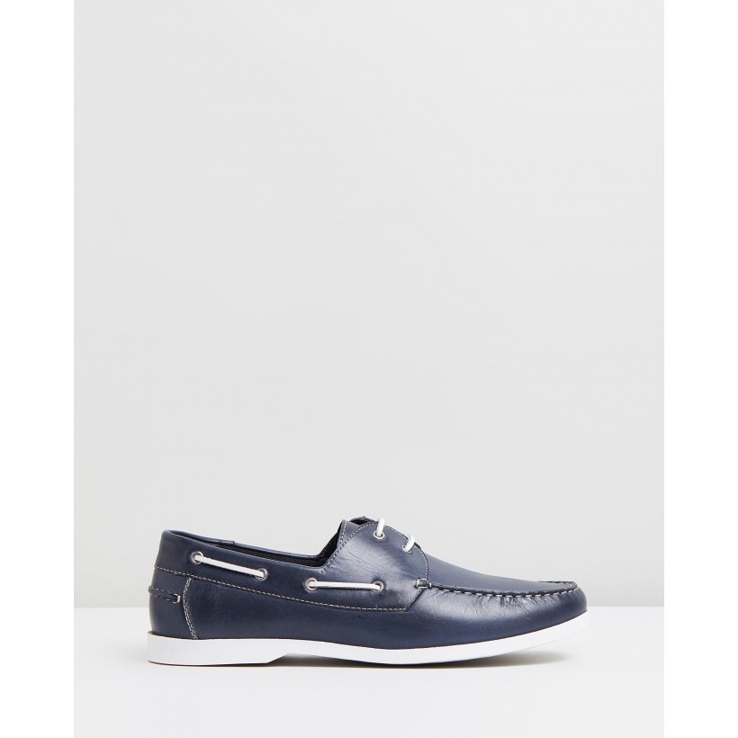 Puerto Leather Deck Shoes Navy by Staple Superior