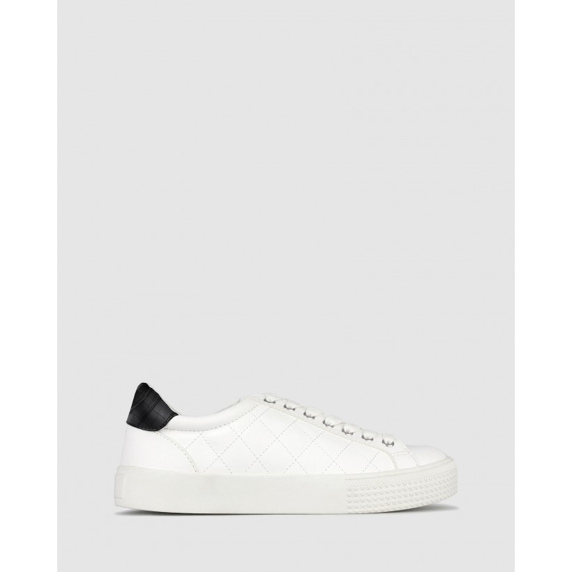Pugsy Quilted Sneakers White Black Croc by Betts