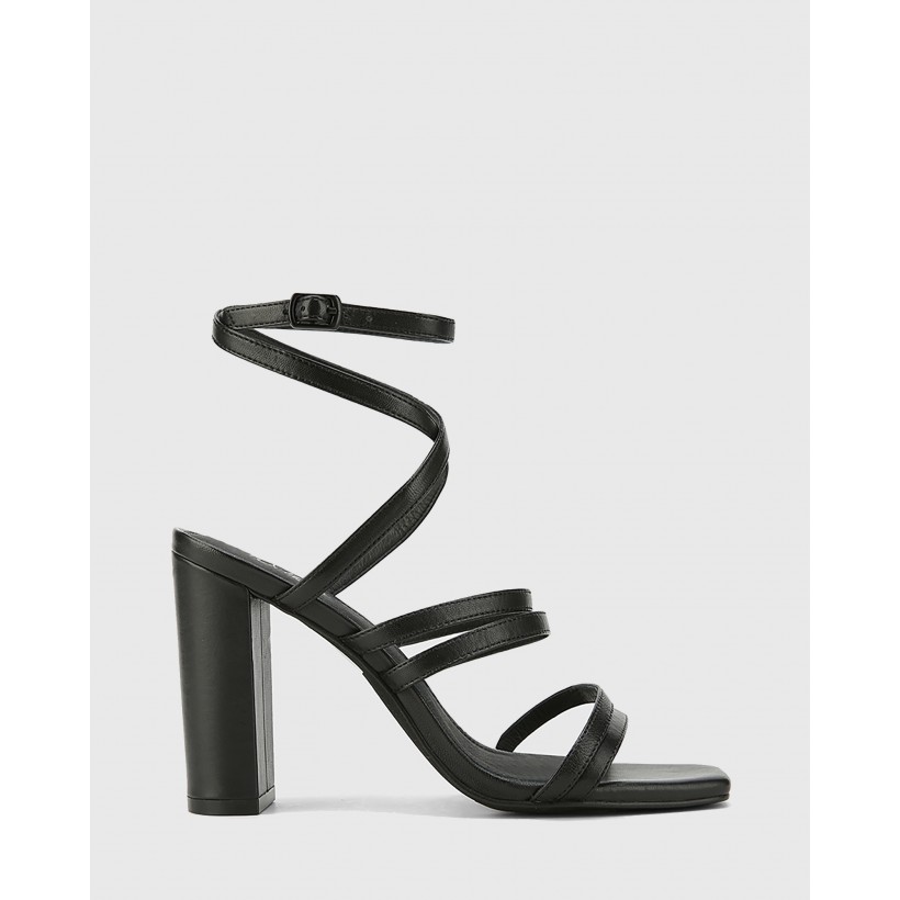 Radical Leather Block Heeled Strappy Sandals Black by Wittner