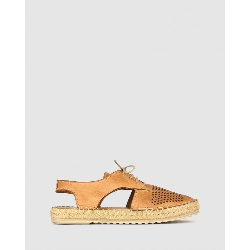 Raysh Laser Cut Lace Up Espadrille Tan by Airflex